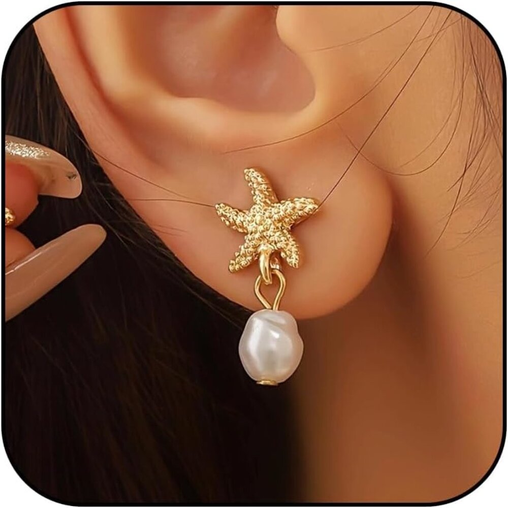 Starfish Shell Earrings - Lightweight Nautical Be… - image 1